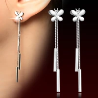 wholesale 30 silver plated fashion butterfly ladies tassels stud earrings jewelry women anti allergy christmas gift cheap