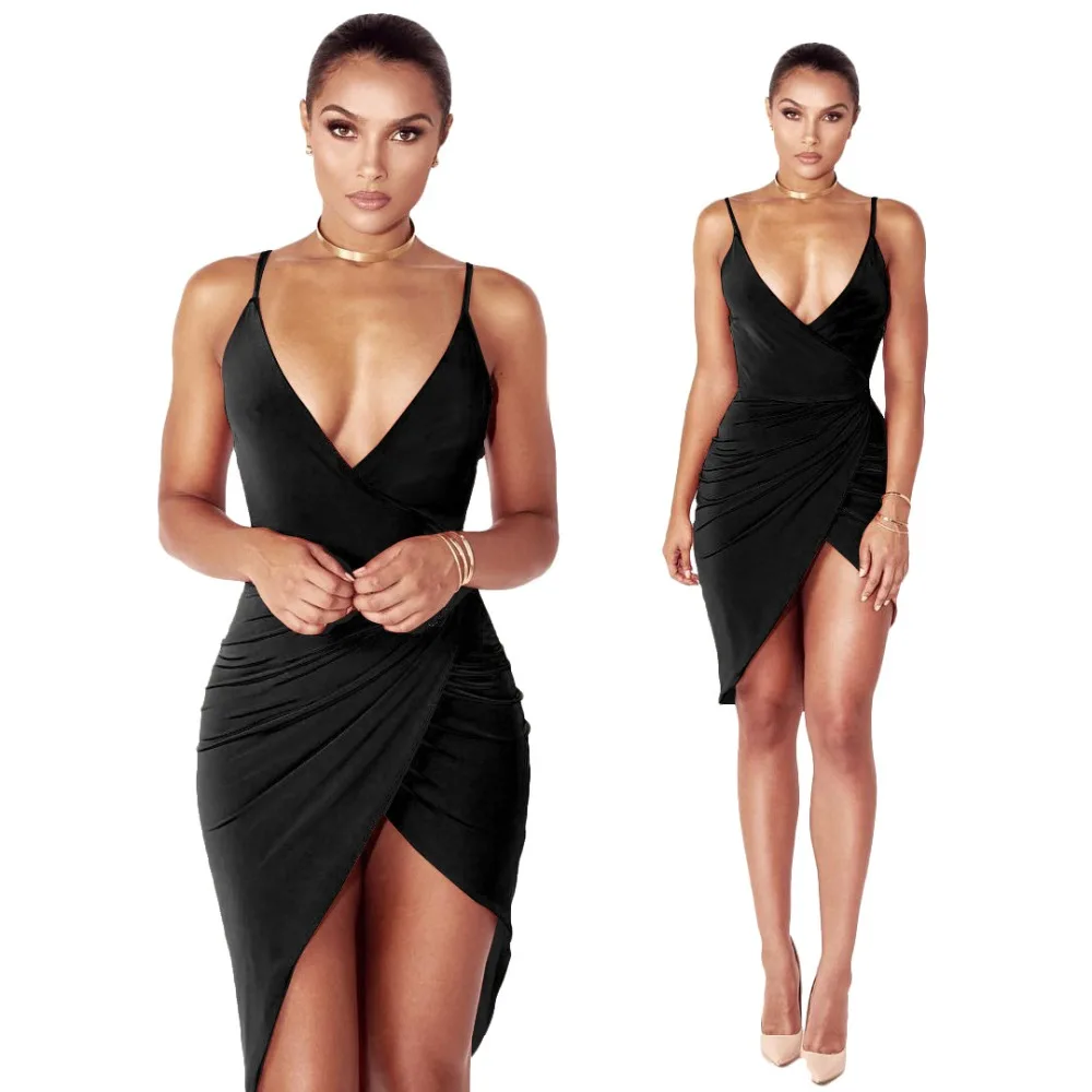 Женское вечернее мини платье на тонких бретельках Клубное асимметричное без