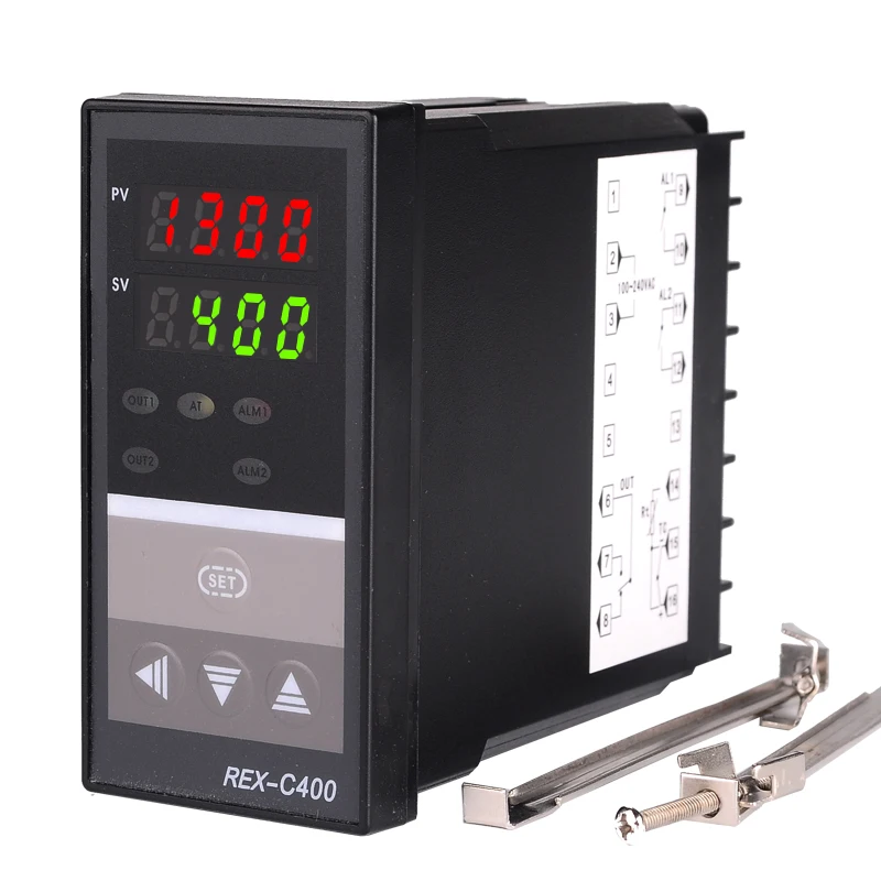 Двойной цифровой PID контроллер температуры REX-C400 с датчиком K термопары, релейный выход