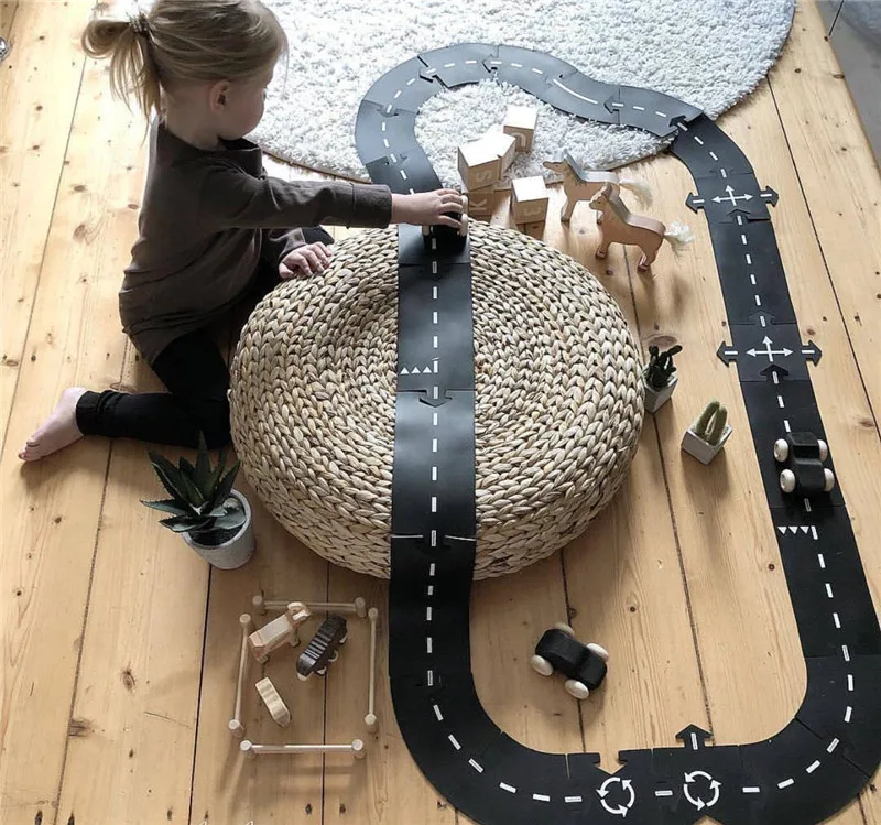 DIY ПВХ сплайсинг детский игровой коврик автомобиль трек шаблон обучение по головоломкам игрушка скандинавском стиле детская комната украшение пол ковер