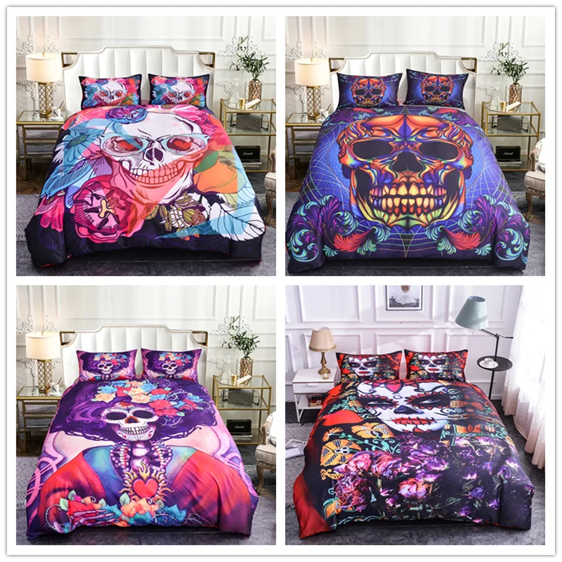 Бониу Хэллоуин стиль 3d сексуальные девушки с черепом Комплект постельного белья