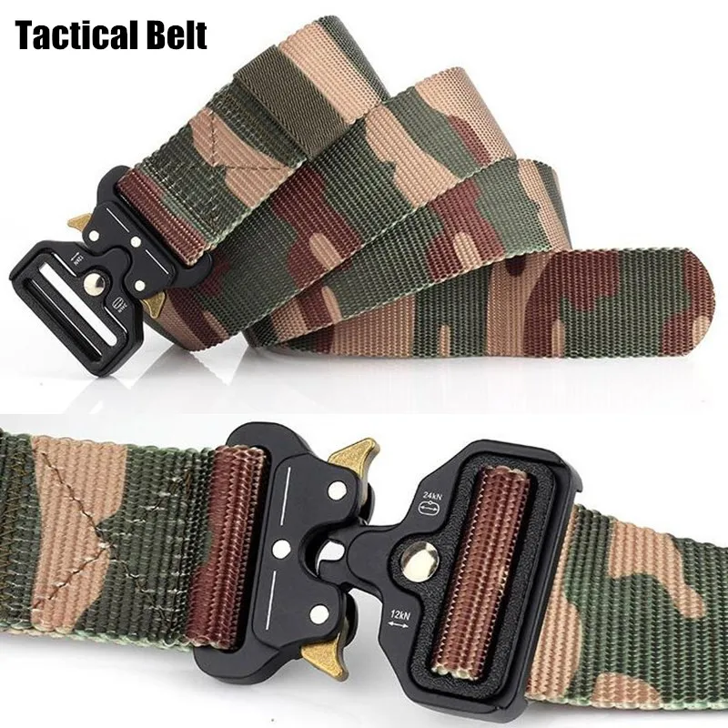 

Men CS Tactical Belts Nylon Military Waist Belt+Metal Buckle Adjustable Heavy Duty Camo Training Waistband Hunting Accessories