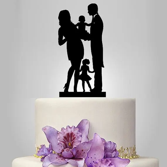 

glittery family wedding cake topper, little kid cake topper, groom and bride with baby free shipping