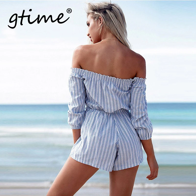 GTIME/дропшиппинг сексуальное платье с открытыми плечами в синюю полоску Для