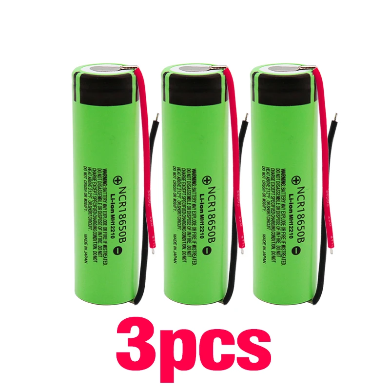 3pcs New 18650 battery 3400mah 3.7v lithium battery for NCR18650B 3400mah Suitable for Panasonic flashlight battery+ diy wire - Цвет: 3pcs