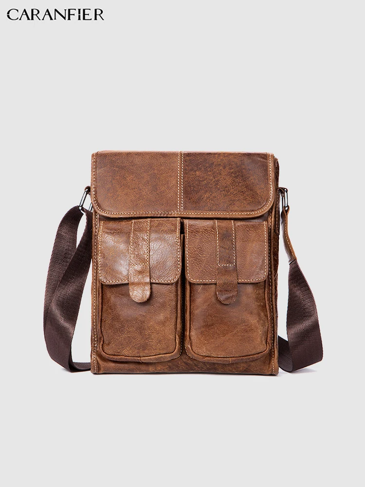 CARANFIER Mens Travel Bags Genuine Cowhide Leather Solid Shoulder Vintage Crossbody Quality Bookbags Mochila Masculina | Багаж и сумки