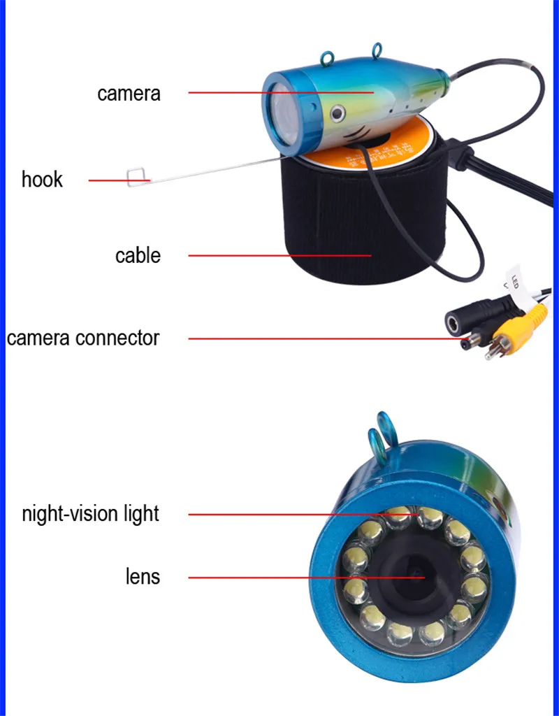 Fish Finder Underwater Camera 7'' 1000TVL HD Waterproof Ice Fishing 12 PCS White Lamp For | Спорт и развлечения