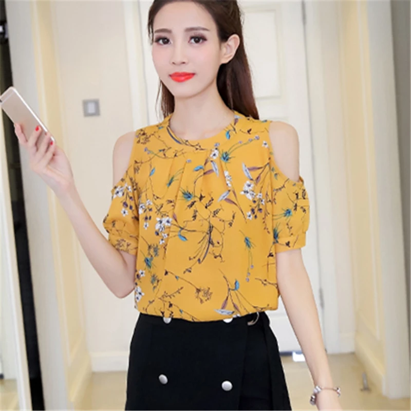 Женская шифоновая блузка с коротким рукавом цветочным принтом|women chiffon blouse|chiffon