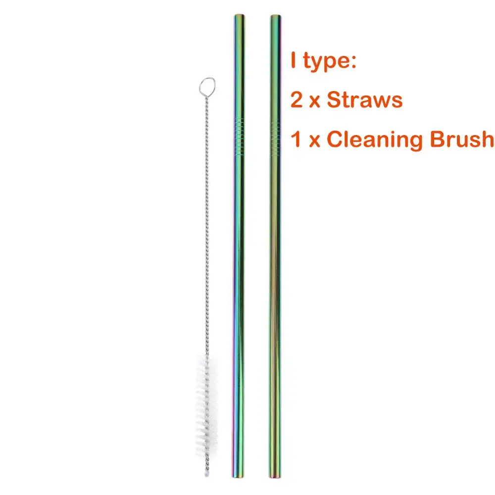 c 2 straws 1 Brush Питьевой соломинки многократного использования из нержавеющей стали питьевой соломинки с чистящей щеткой трубки соломинки Свадебная вечеринка питьевой аксессуары - Цвет: c 2 straws 1 Brush