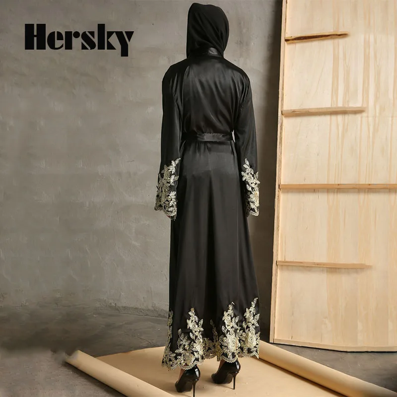 Новый Класс женский черный открытым Абаи Дубай Кафтан Турция мусульманская