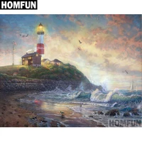 homfun full squareround drill 5d diy diamond painting ocean lighthouse embroidery cross stitch 5d home decor gift a06059