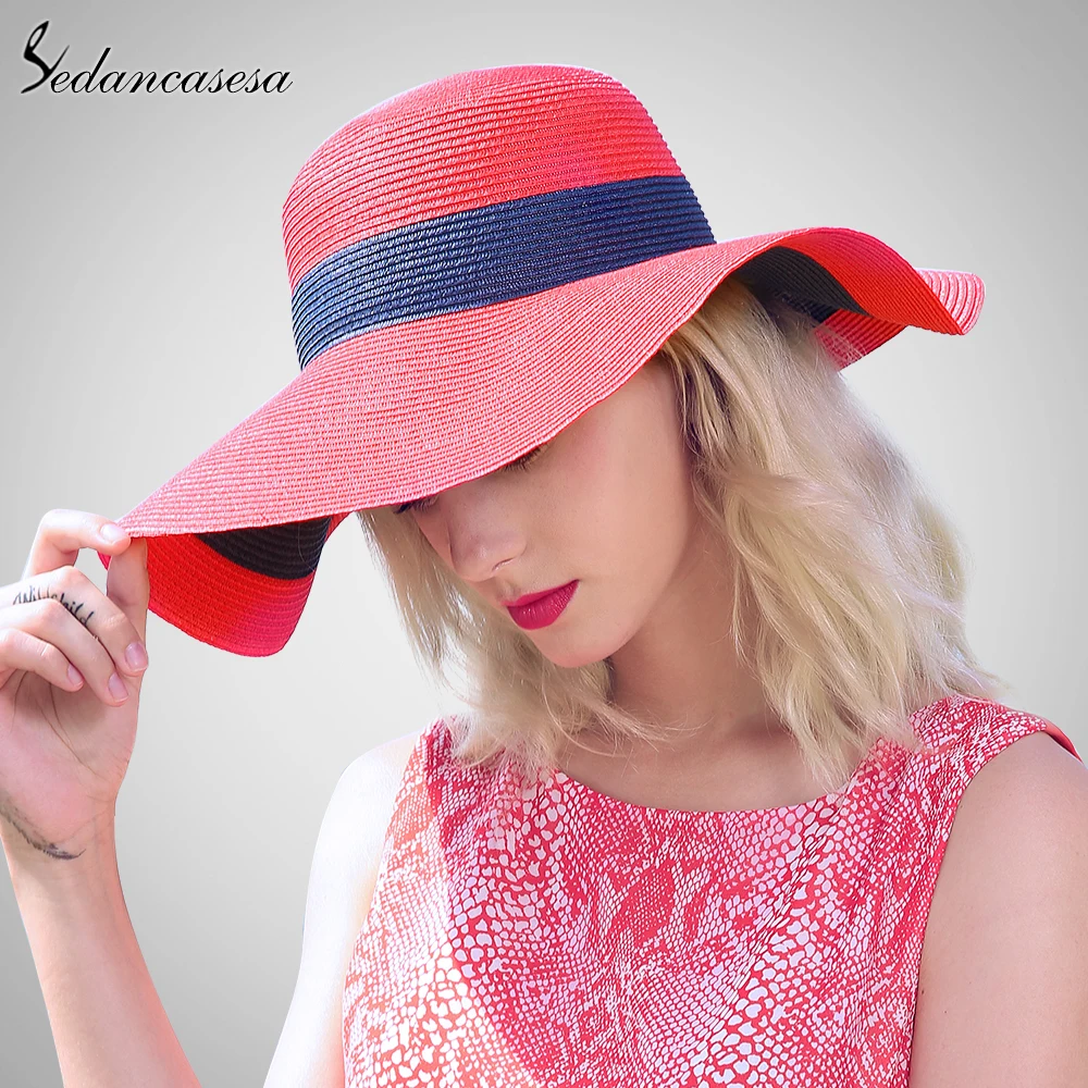 Шляпка от солнца Sedancasesa для женщин Соломенная Панама с широкими полями защитой