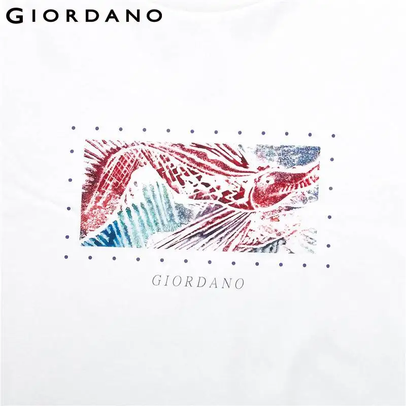 Мужская и женская футболка с круглым вырезом Giordano Повседневная из 100% хлопка