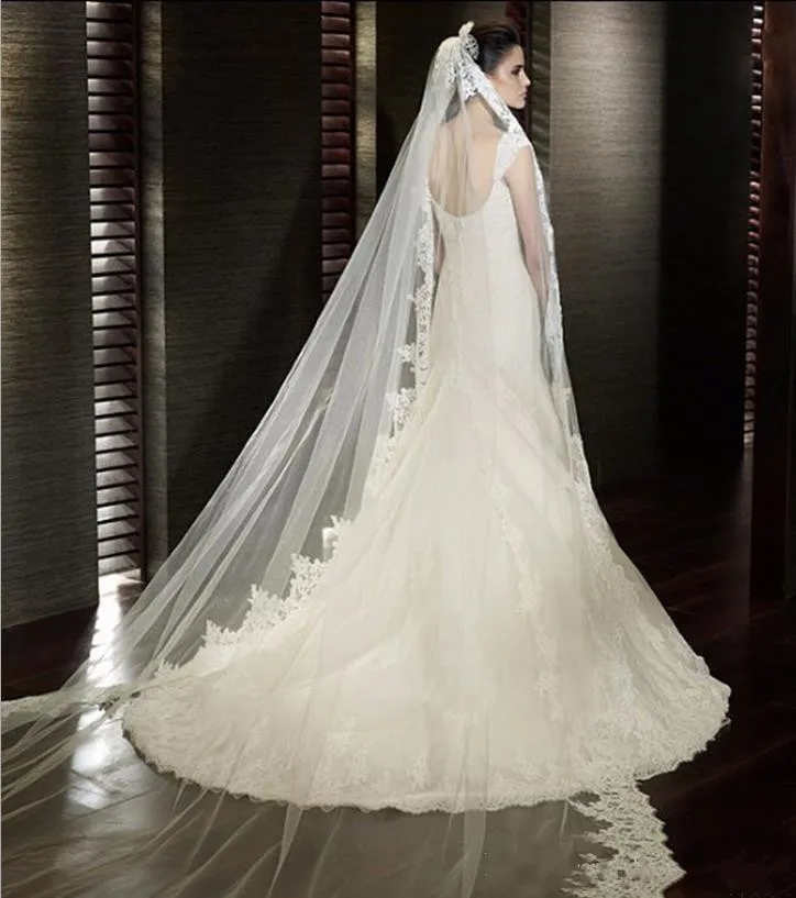 2019 Очаровательная свадебная фата белые слоновая кость Длинные Кружева