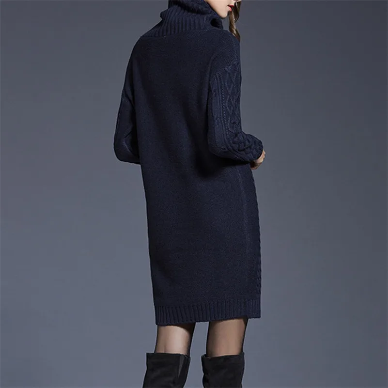 2017 осень-зима твердых кабель Для женщин Водолазка Вязание длинные свитера тонкий