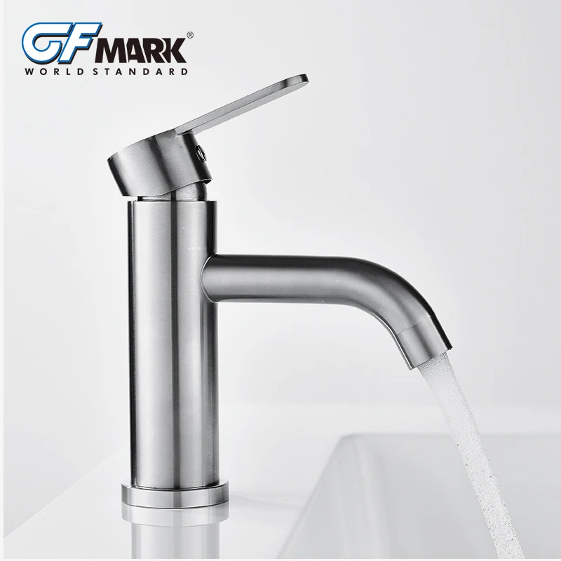 

GFmark Brushed Faucet Stainless Steel Taps Modern Fashion Basin Mixer Taps Deck Mounted Home Bath Sink Hot Cold Water Faucet