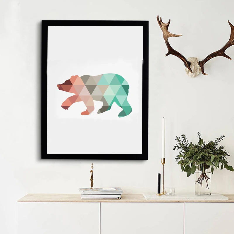 Геометрические треугольники медведь Холст Картина мятный Коралл плакаты принты