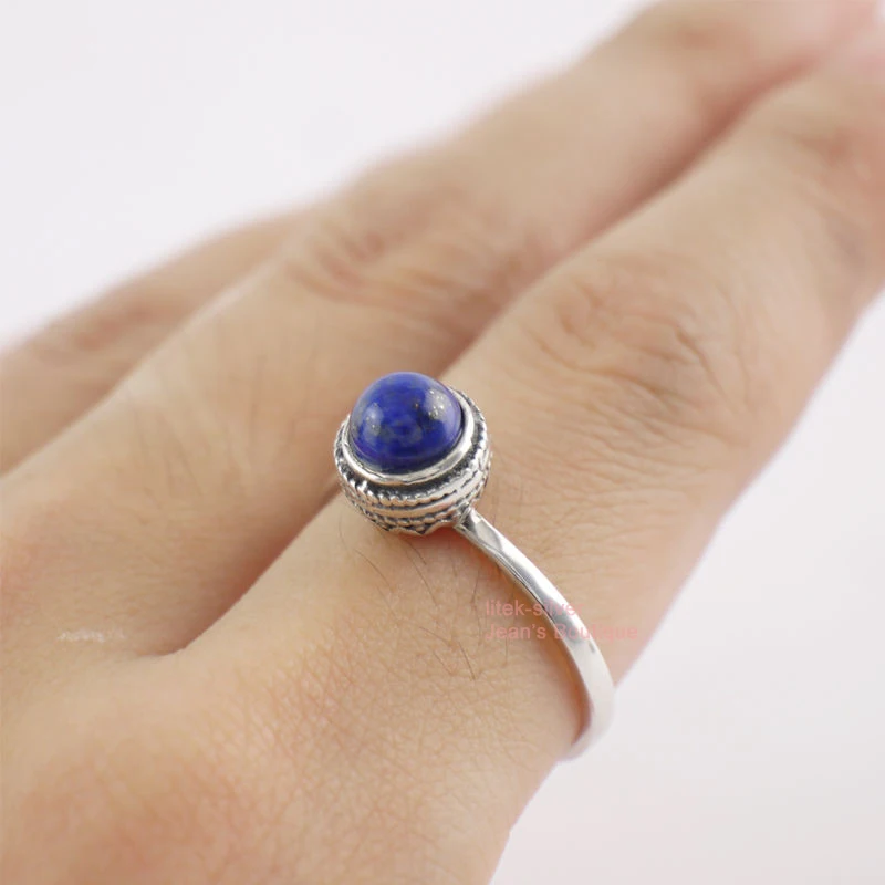 Женское кольцо из стерлингового серебра 925 пробы с натуральным лазуритом и
