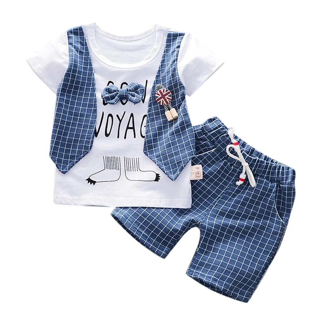 Kids Bowknot T-Shirt Shorts 2pcs Sets Toddler Fashion Clothing Baby Tracksuits Summer Children Boys Girls Cotton Clothes | Детская