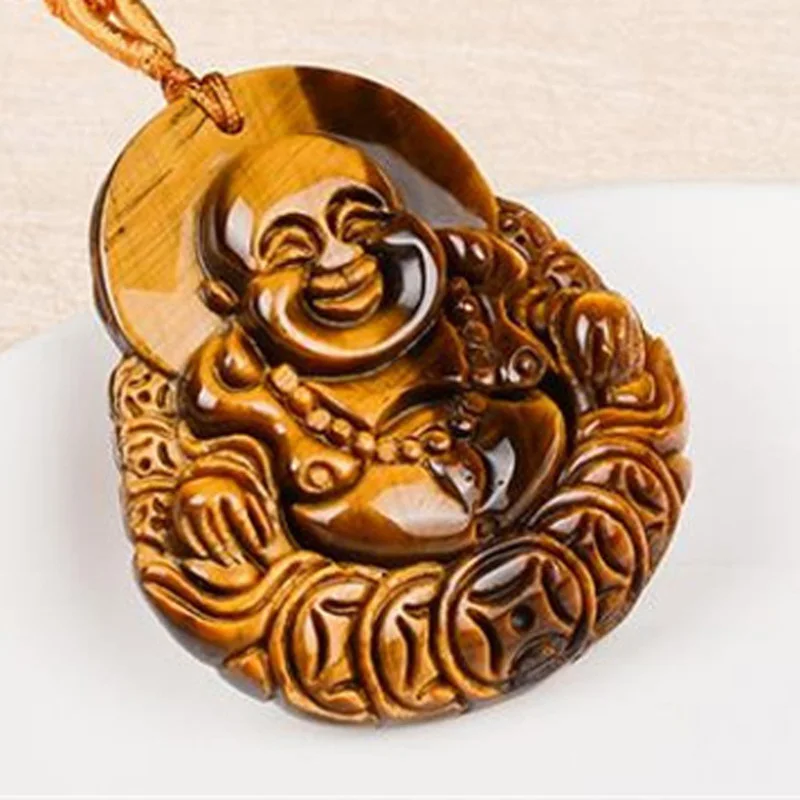 Tiger Eye Stone Pendant Drop Shipping Hand Carved Buddha Necklace With Chain Lucky Amulet Fine Jewelry For Women Men Gift