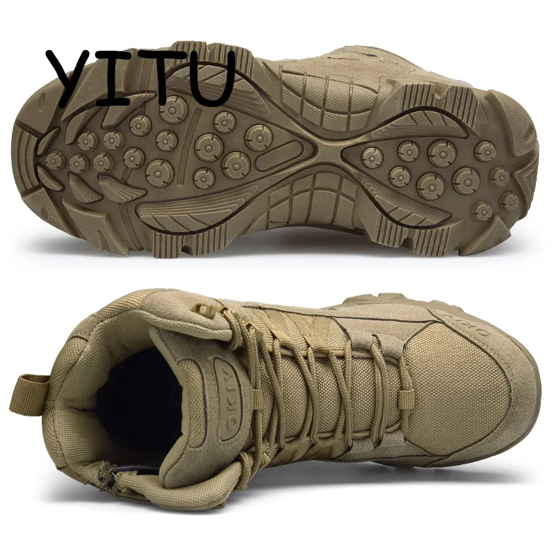 YITU Men's Suede Outdoor Hiking Boots Lace-Up Breathable Army Desert Combat Military Trekking Shoes Sneakers | Спорт и