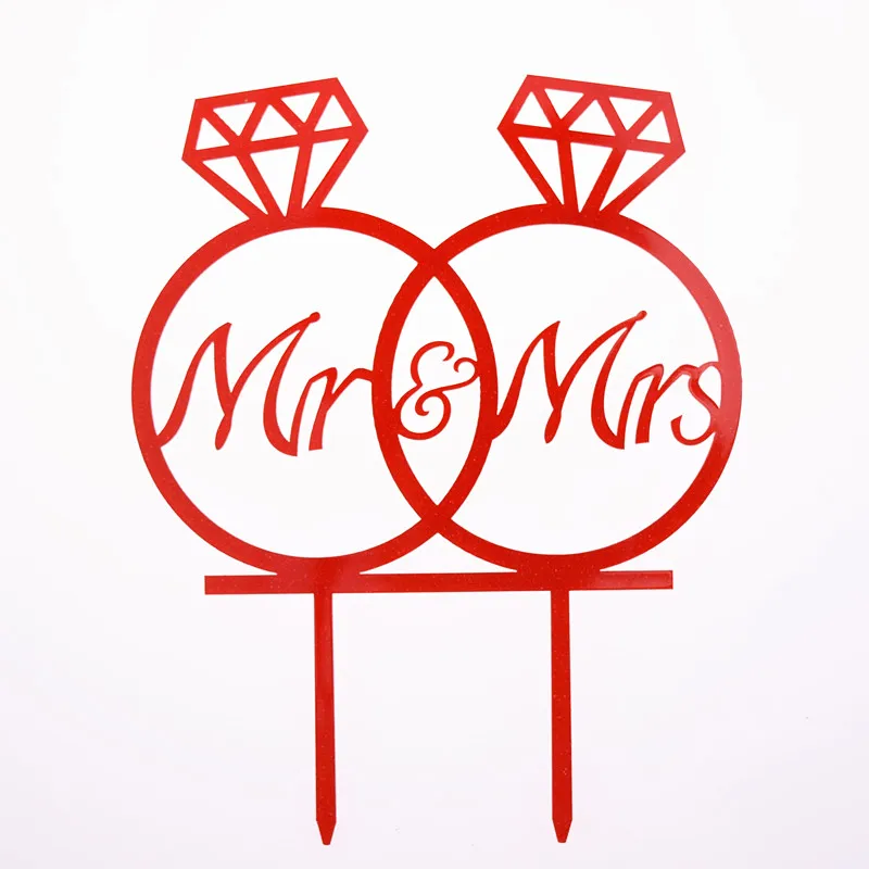 red Бриллиантовое кольцо флажки для торта акриловые Mr& Mrs Love свадебный торт Топпер золотой красный для свадьбы юбилей вечерние декор для выпечки торта - Цвет: red