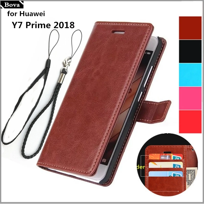 Y7 Prime 2018 чехол с держателем для карт Huawei Pro из искусственной кожи откидной