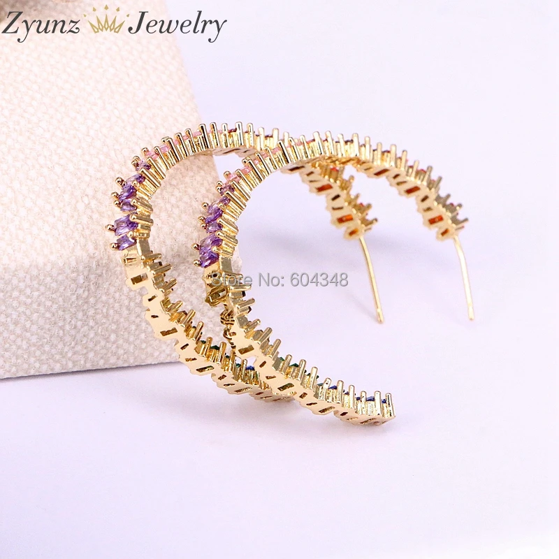 3 пары ZYZ338-0817 большой гвоздики micro pave Круглый фианит серьги mix Радуга CZ золотая серьга-гвоздик девушка серьги