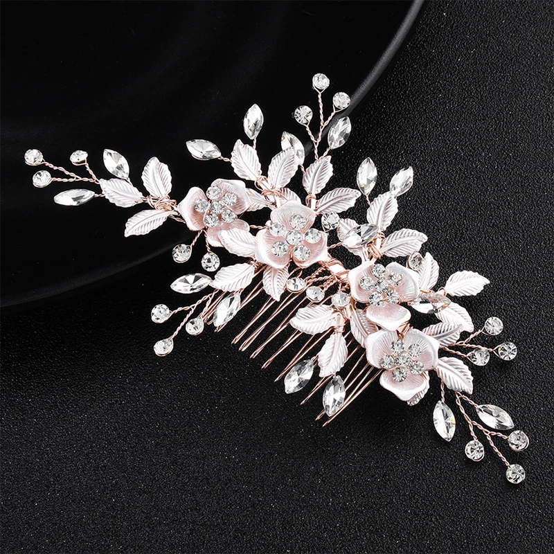 3pcs/Set Wedding Bridal Hair Accessories Rose Flower Crystal Comb And Hairpins Metal Leaves Clip Tiara Bride Costume | Украшения и