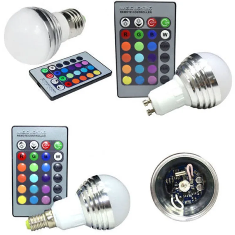 High quality 10Pcs 3W Dimmable RGB LED Bulb Light E14 GU10 B22 MR16 16 Color changeable LED RGB Lighting Lamp with remote