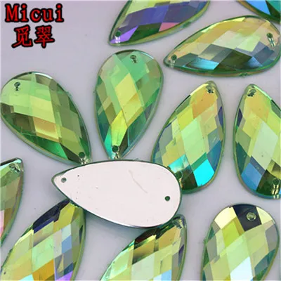AB Green Micui 30 шт. 16*30 мм, форма в виде капли AB Акриловые стразы пришить на плоской задней части Необычные хрустальные камни для одежды украшения на платье ZZ421 - Цвет: AB Green