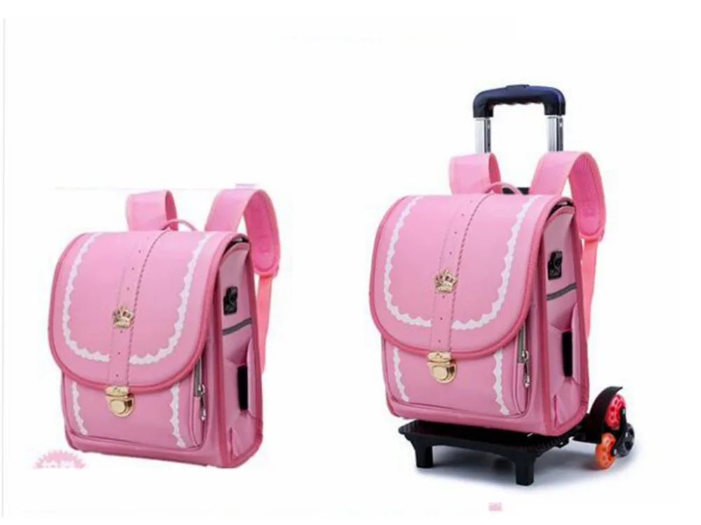 Японский Школьный ранец для детей, ортопедический рюкзак на колесах из искусственной кожи в японском стиле, детский школьный ранец на колес...