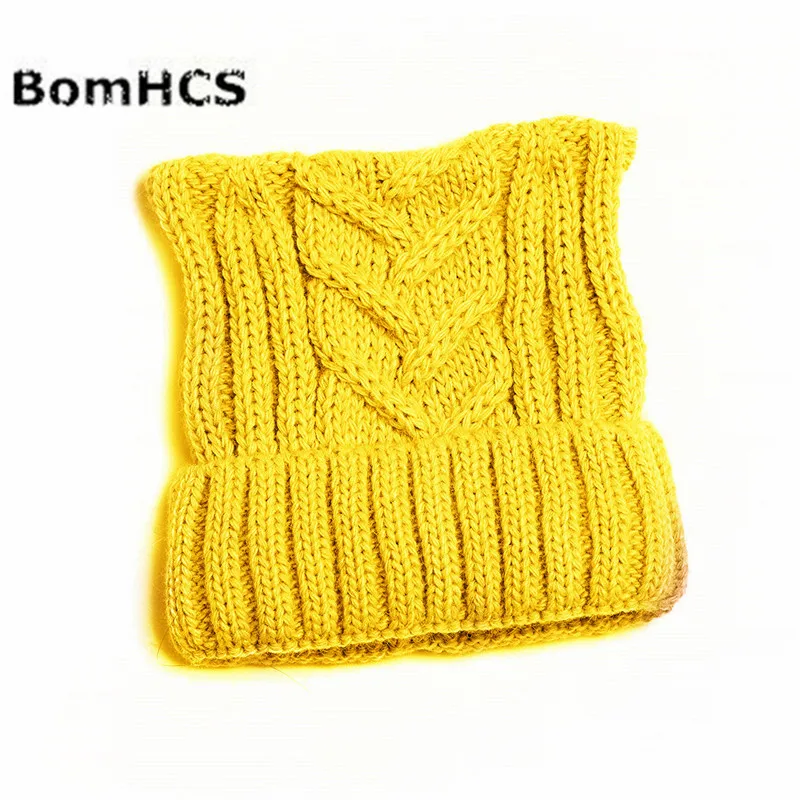 Цвет: желтый Cute Ears Pussy Cat Hat Women`s March-Cat Beanie Handmade Winter Warm Thick Knitted Hat - Цвет: Цвет: желтый