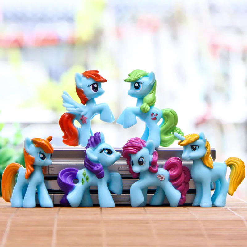 Blue 6 шт./компл. маленький Единорог лошадей Pegasus Pet Shop миниатюрные дешевые фигурки лошадей мини садовый декор куколки статуэтки - Цвет: Blue