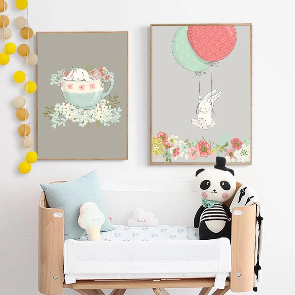 Мультфильм животных Кролик Банни Wall Art Холст Картина постер для детской комнаты с
