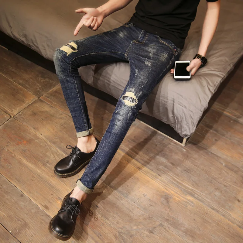 Брендовые мужские джинсы модные для мужчин одежда 2019 Slim Fit рваные повседневное