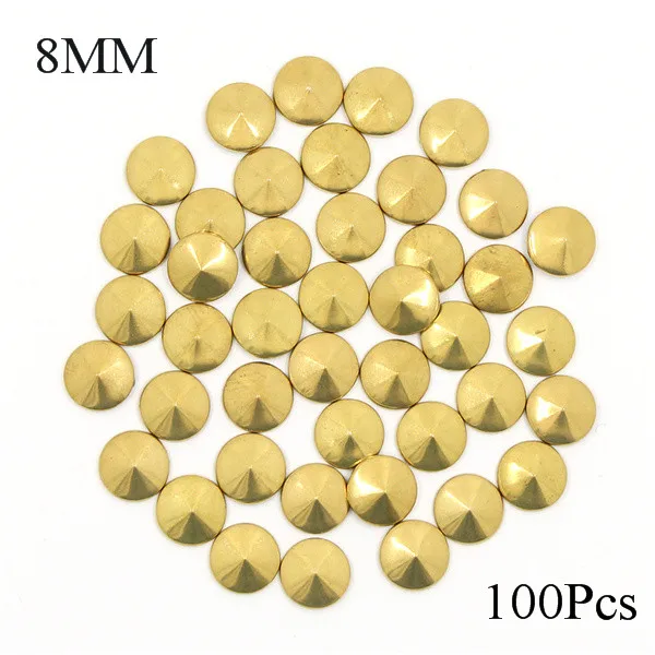 Gold 100 шт 8 мм Горячая фиксация, стразы из горного хрусталя медные плоские задние шпильки железные-для ногтей заклепки для одежды металлические заклепки для телефона DIY - Цвет: Gold