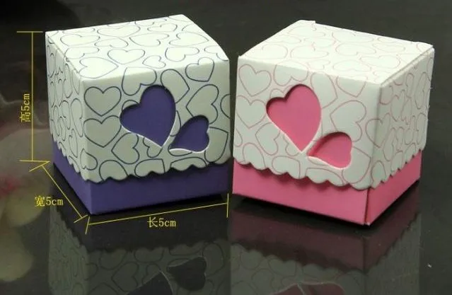 

Square Wedding Favor Boxes Wedding Candy Box Casamento Wedding Favors And Gifts Purple pink with ribbon100pcs