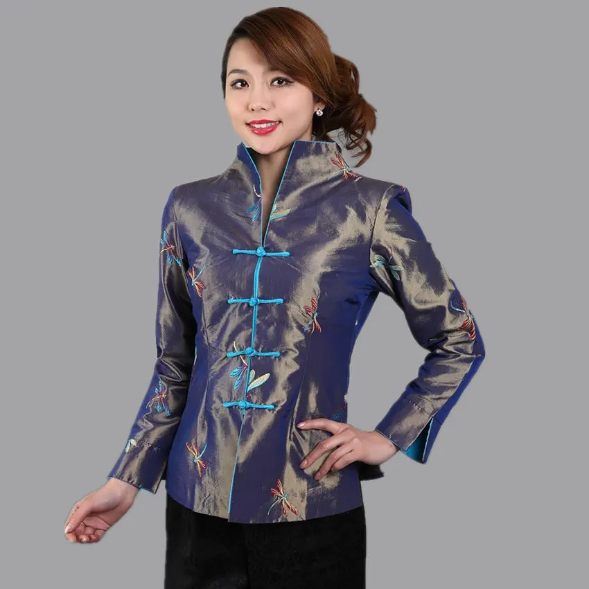 Шелковая Сатиновая куртка для девушек винтажная китайская с цветочной вышивкой