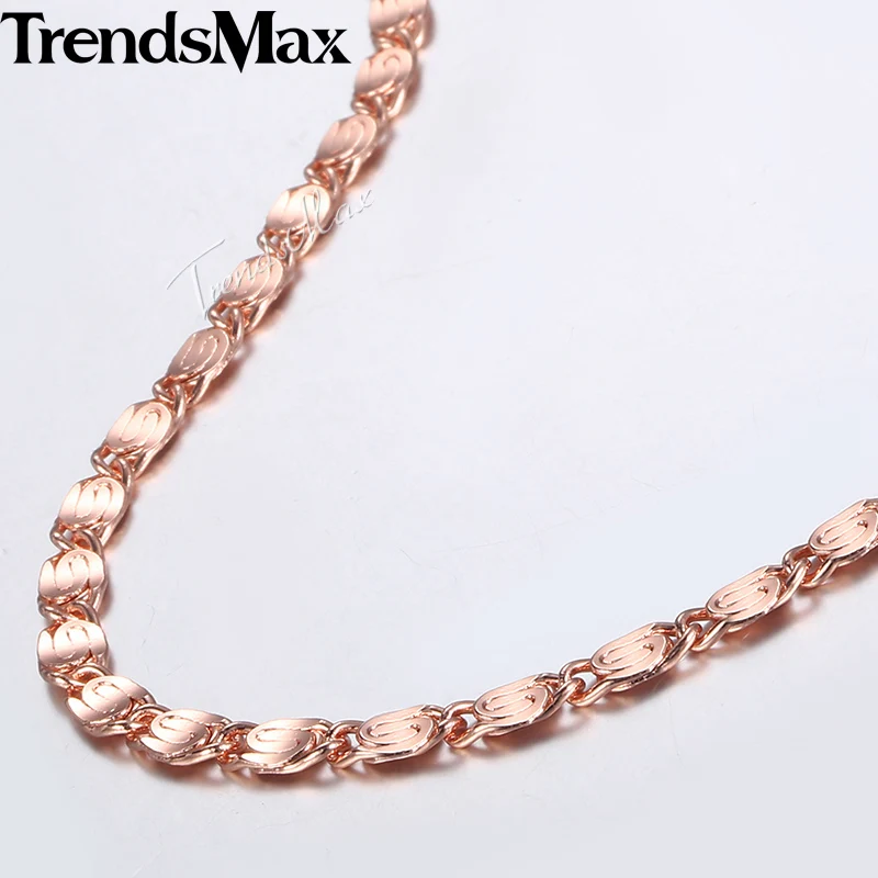 Trendsmax, 4 мм, ожерелье s для женщин и девушек, 585, розовое золото, цепочка, ожерелье, женское ювелирное изделие, горячие подарки на день Святого Валентина, 18-28 дюймов GN283