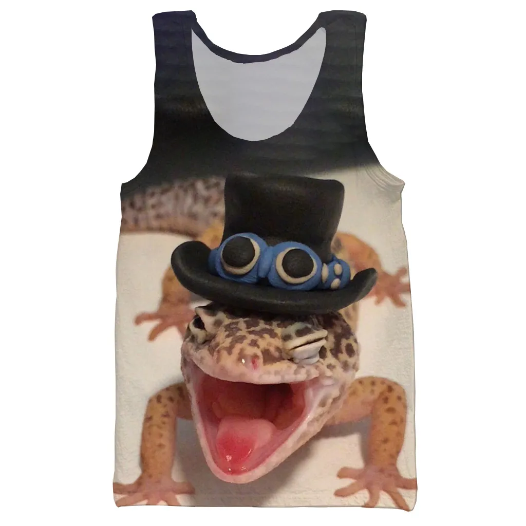 Забавный Топ gecko с 3D принтом для мужчин модный крутой летний топ на бретелях и