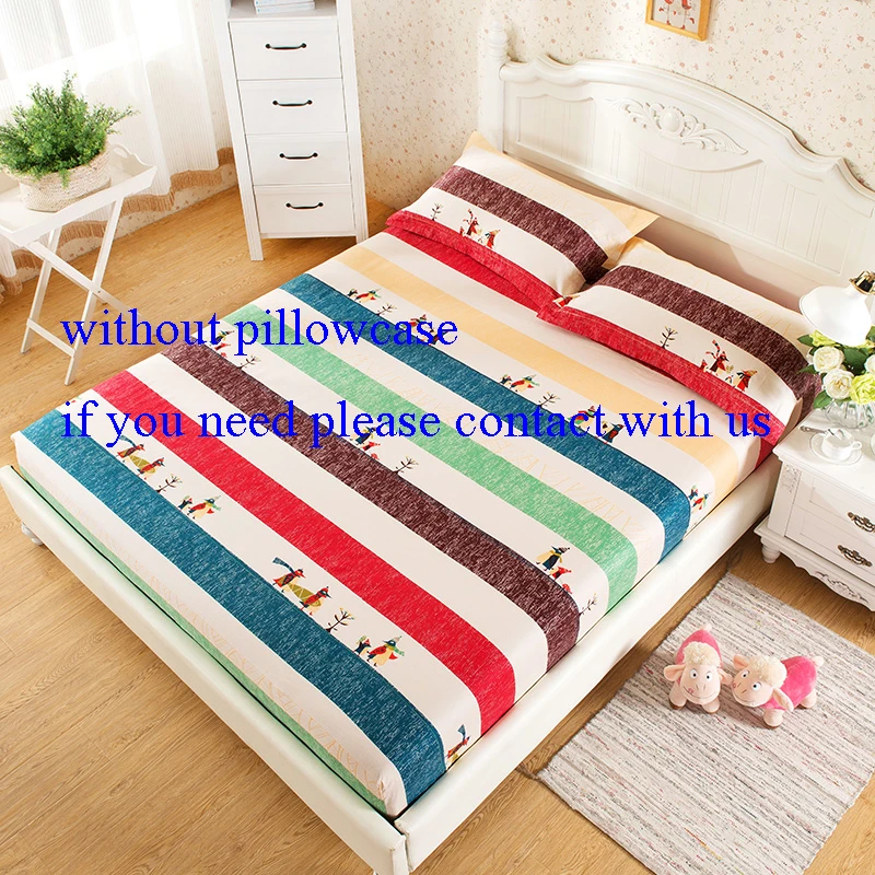 Хлопок современные Queen Size спальня простыня мультфильм животных, красочные полосатый рисунок эластичный приспособленный лист наматрасник