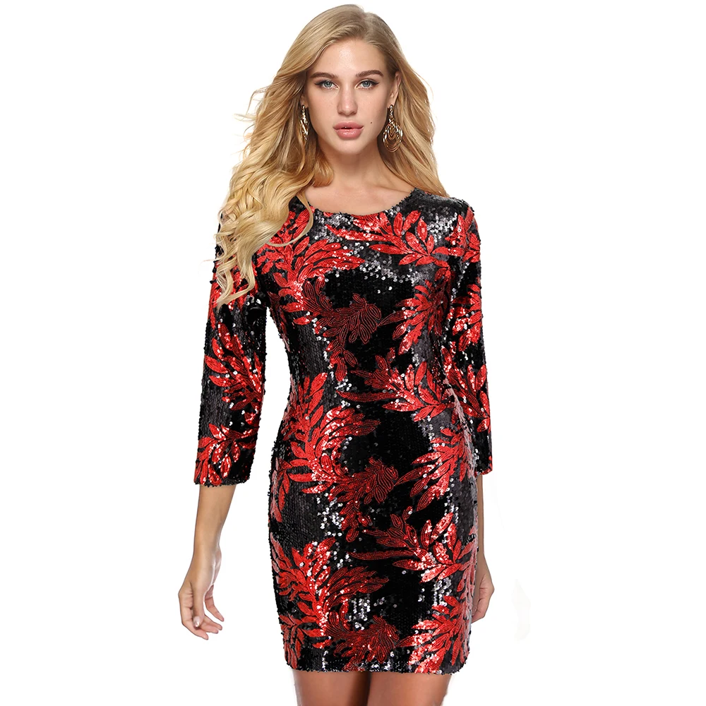 Популярное женское платье с блестками повседневные платья круглым вырезом семь