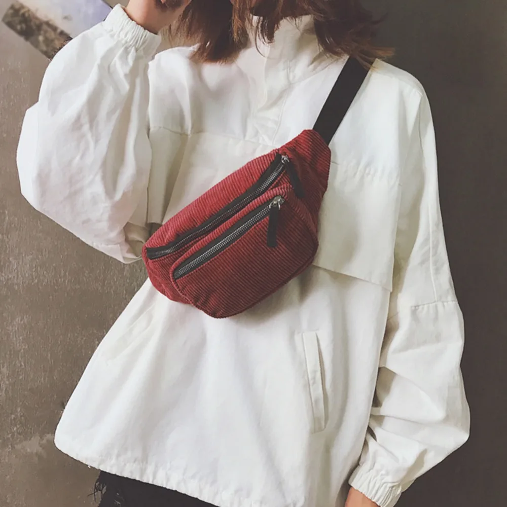 Винтажная Вельветовая поясная сумка для женщин и девочек нагрудной мешок модный