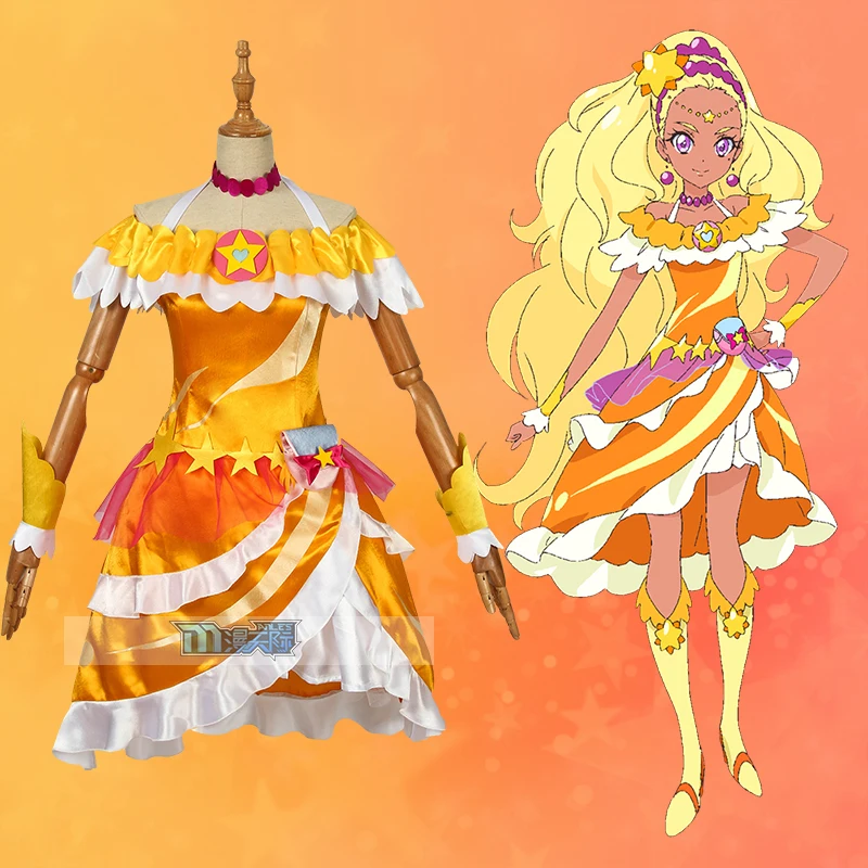 Аниме! Звезда Twinkle Precure Amamiya Erena Cure Soleil милое платье лолиты форма Косплей Костюм