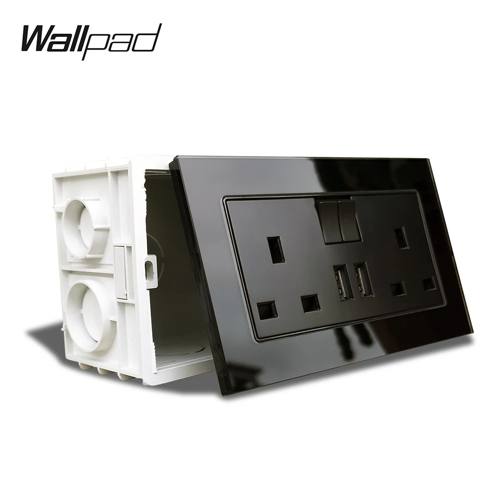 Black with Box S7 белый черный двойной 13A UK BS настенная розетка с 2.1A двумя портами usb для зарядки, панель из закаленного стекла - Тип: Black with Box