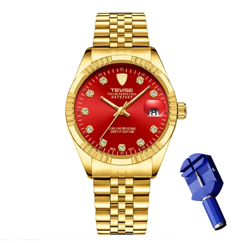 gold red gold Новые автоматические часы TEVISE, мужские роскошные золотые механические часы, водонепроницаемые повседневные мужские наручные часы из нержавеющей стали saat erkekler - Цвет: gold red gold