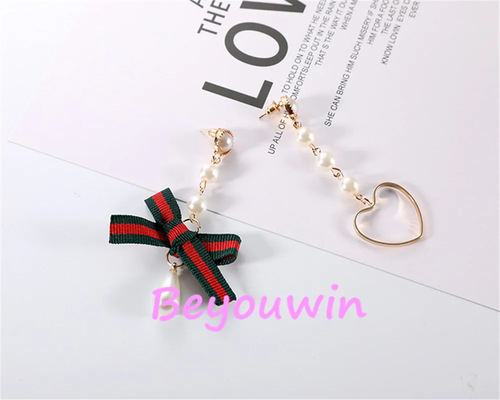 200pcs/lot fashion red green pearl heart style earrings wholesale stylish lady tassel for girl | Украшения и аксессуары