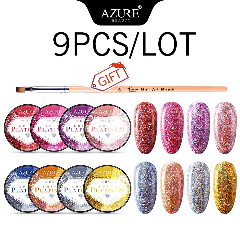 Azure beauty 8 шт./лот Блеск УФ гель для ногтей Дизайн Платиновый набор Полупостоянный