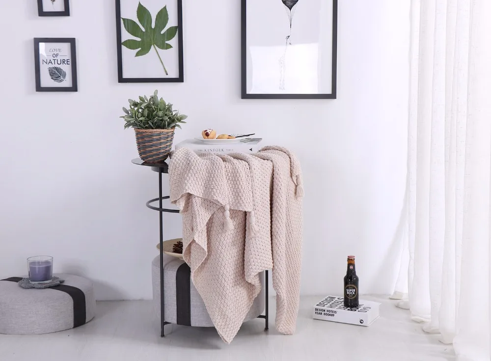 Новое теплое хлопковое мягкое вязаное одеяло с кисточками Пледы для дивана